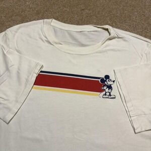 Vtg Disney Mickey Mouse Shirt Mens Medium White Retro Stripe Graphic Tee